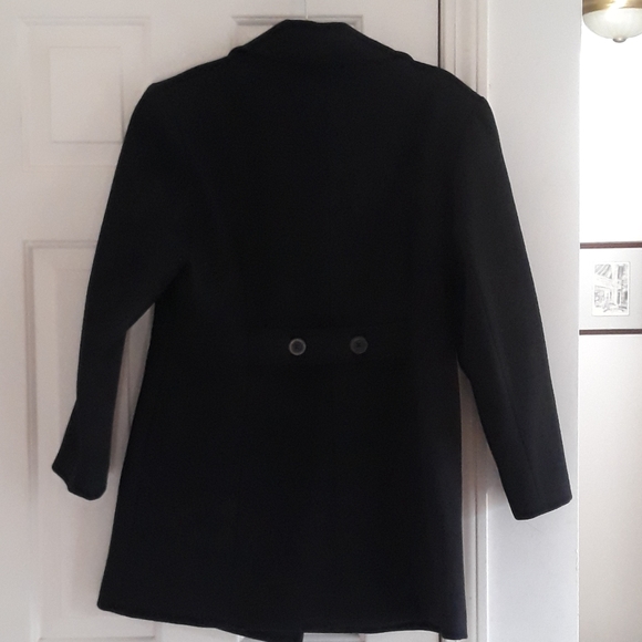 Black Wool Pea Coat w/ Scarf Size Medium/10 Petite - Picture 3 of 8